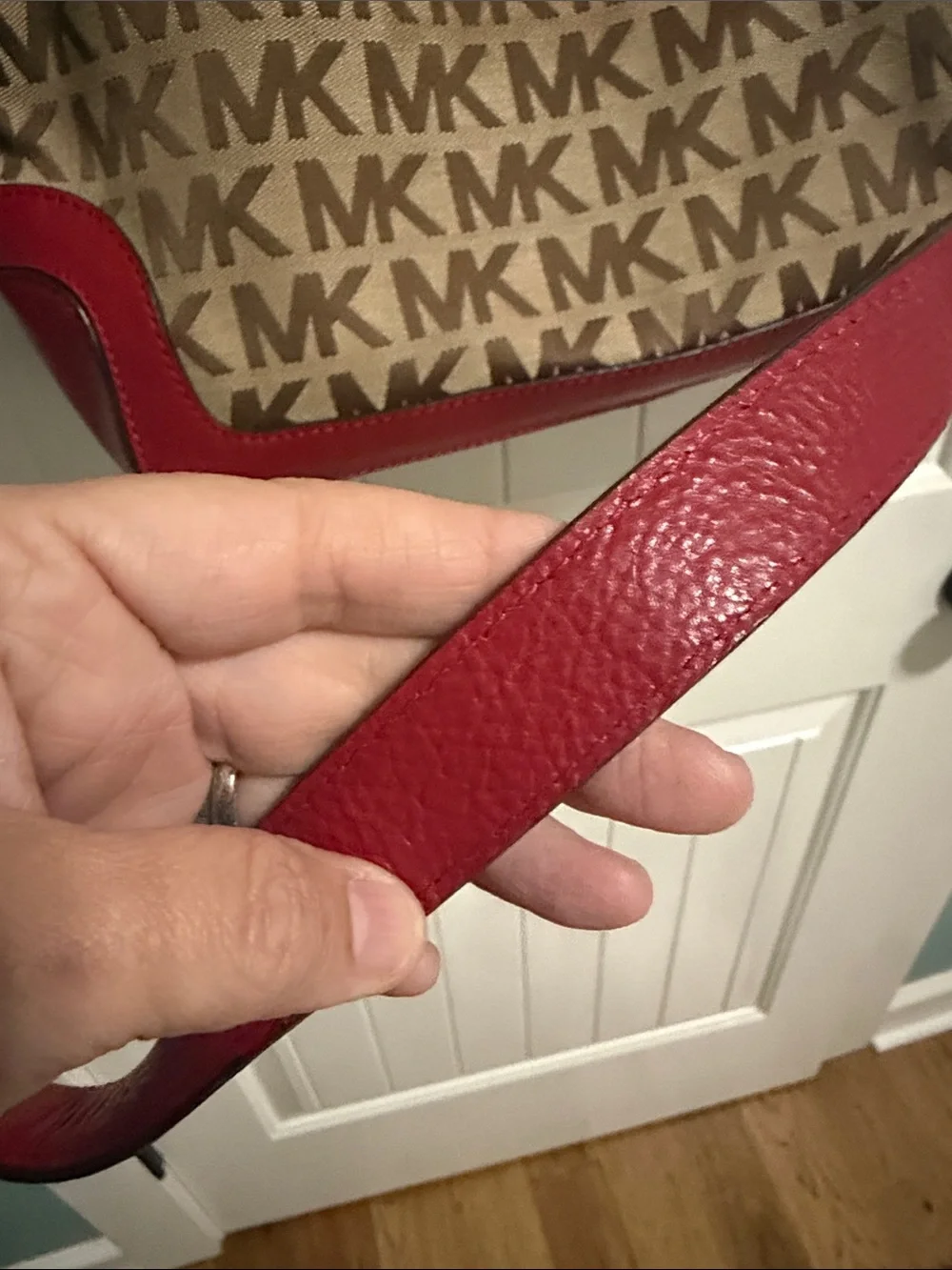Michael Kors Brown Signature MK Tote with Red Trim